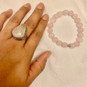 Rose Quartz gemstone ring and bracelet